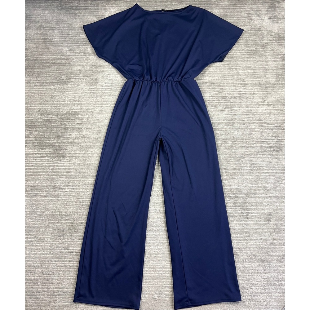 Unbranded Jumpsuit Women XL Navy Blue Wide Leg Short Sleeve Elastic Waist Boat